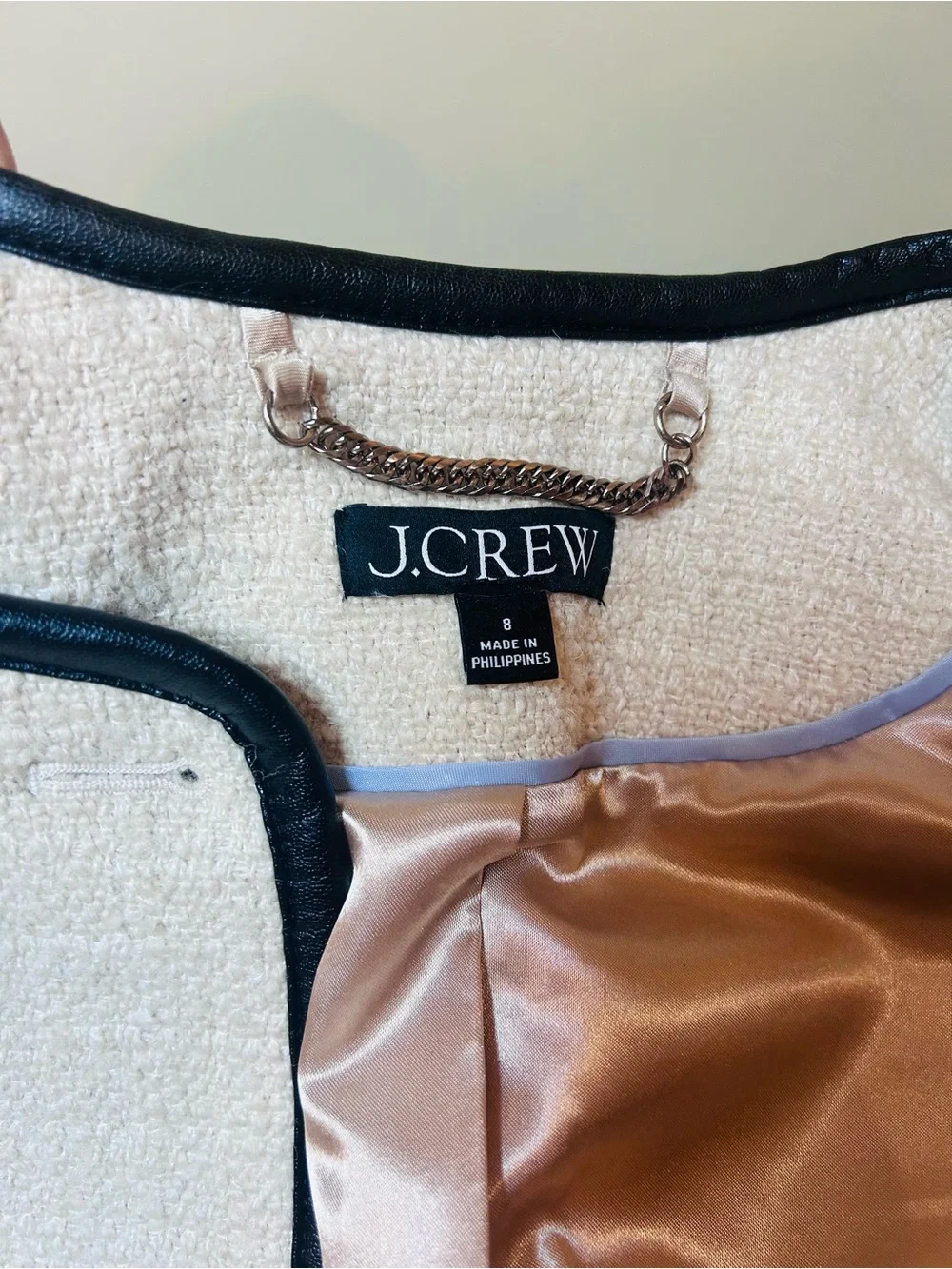 J. Crew Cream Bouclé Jacket with Black Trim and Gold Buttons
